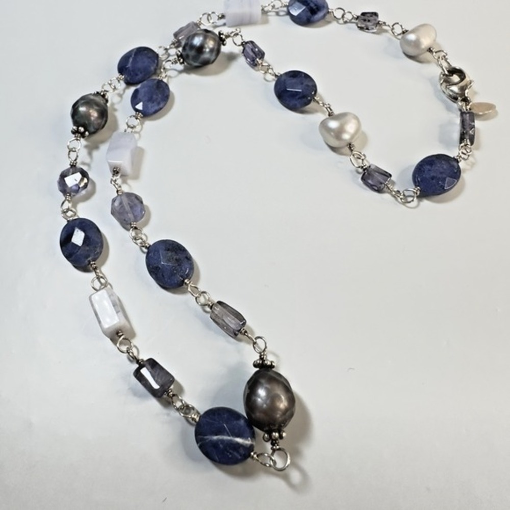 Silpada Necklace Sterling Silver‎ Sodalite Blue Lace Chalcedony Pearl N1308 15"